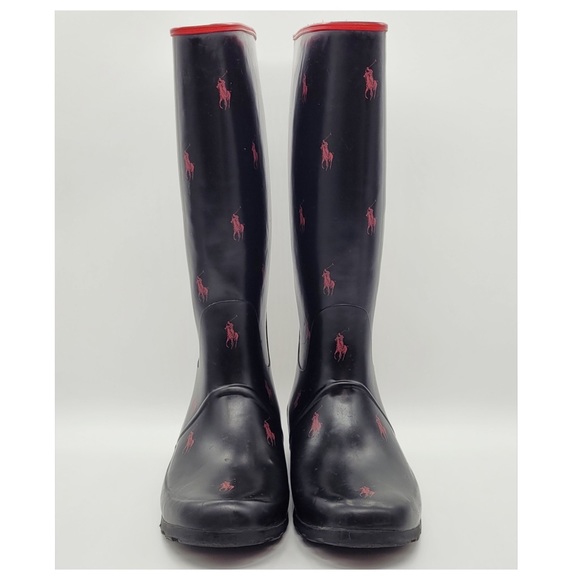 Polo Ralph Lauren Women’s Logo Tall Rubber Rain Boots Size 11 - Picture 4 of 12